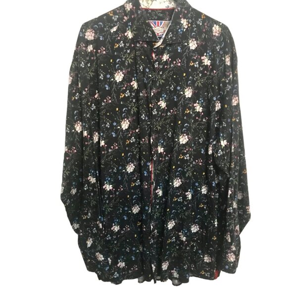 7 Downie Shirt Mens 2X Black Floral Long Sleeve Button Cotton Plus Size - Picture 2 of 3